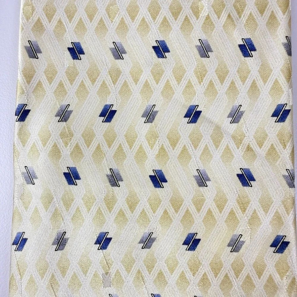 Pierre Cardin Mens Yellow Blue‎ Patterned Satin Silk Necktie Business Casual